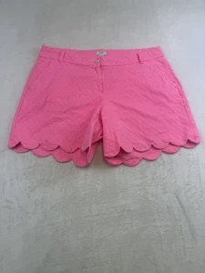 Crown & Ivy Shorts Womens 14W Pink Shelby Scallop Hem Textured Cotton Summer - Picture 1 of 10