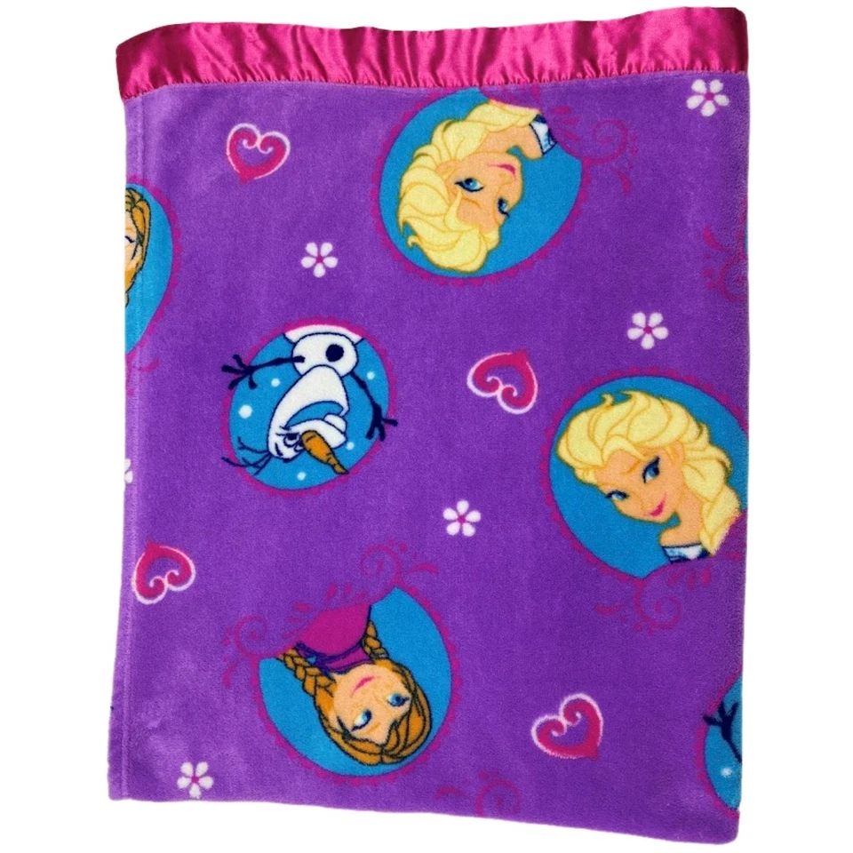 Manta polar rosa púrpura satinado Disney Frozen para niños pequeños 40x50 Elsa Anna Olaf Foto 1 de 4