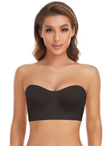 Lusait Non-Slip Silicone Padded Bandeau Bra Wireless Tube Top Bralette Black - Picture 1 of 6