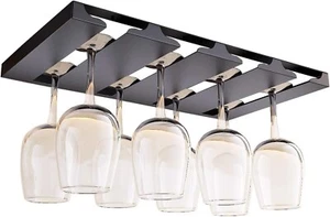 4-Row 16.5" Matte Black Stainless Steel Under-Cabinet Wine Glass Rack - Picture 1 of 12