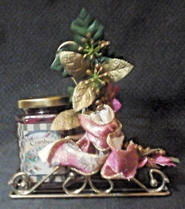 Vintage Home Interiors Holiday Cranberry Decor Candle & Brass Plate Carrier - Picture 1 of 6