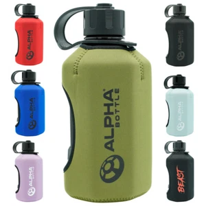 Alpha Flasche XL 1600ml Wasserflasche Fitnessstudio Krug mit Alpha Rüstung Neopren Hülle - Bild 1 von 33