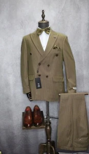 Traje Formal Para Hombre Stacy Adams Doble Pecho Oliva con Borgoña Rayas - Imagen 1 de 6
