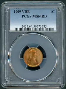 :1909-P VDB 1C LINCOLN CENT PCGS MS64RD SHINING RED LOWER POP HIGHEST GRADES - Picture 1 of 2