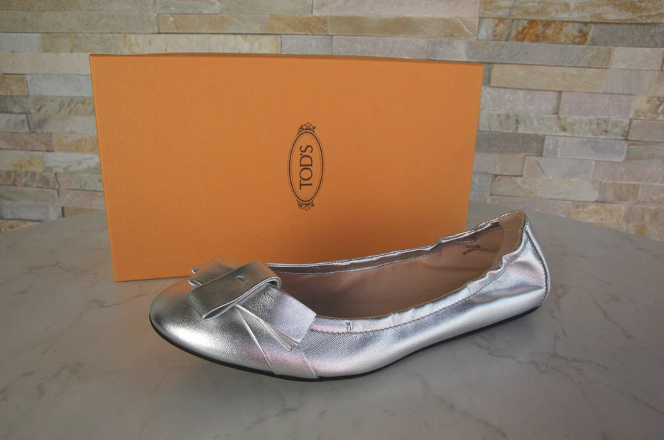 Tods Morte ´ S Gr 39 Ballerine Slipper Scarpe Basse Argento Nuovo Origin. - Immagine 1 di 4
