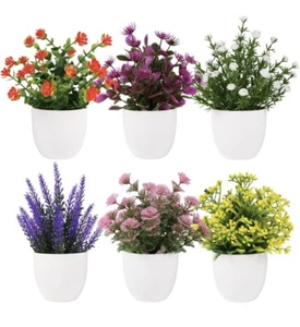 6Pcs Small Faux Flower Plants in Pots, Mini Artificial Plants for Home Colorful - Picture 1 of 7