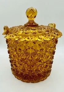 Vintage Fenton Daisy and Button Amber Glass Candy Jar Basket Notched Lid RARE - Picture 1 of 9