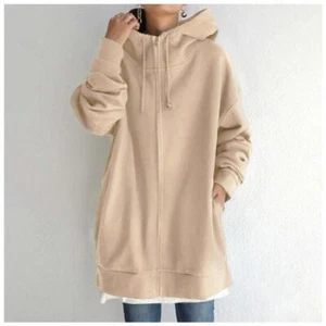Felpe donna street style zip cappuccio lungo velluto overwear autunno inverno - Foto 1 di 37