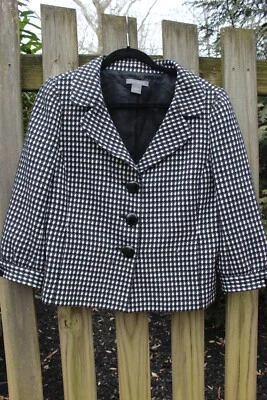 VTG Ann Taylor Tweed Black & White Houndstooth 3/4 Jacket Classic Style Sz 12 - Image 1 of 4