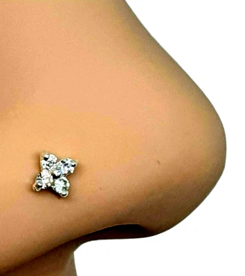 Naso Borchia 4 Zirconi Set Stella Cristallo 22g (0,6mm) Argento 925 L Piegato... - Immagine 1 di 4