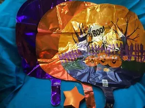 New Set Of Three Mylar Halloween Themed Balloons With Ribbon And Weight - Picture 1 of 4