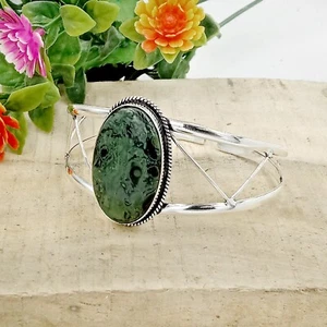 925 Sterlingsilber Khambaba Jaspis Edelstein Handarbeit Schmuck Manschette Armband - Bild 1 von 6