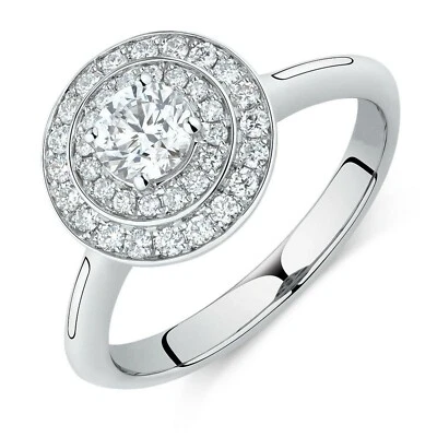 1.15Ct 14k White Gold Plated Halo Cluster Simulated Diamonds Engagement Ring - Image 1 of 3
