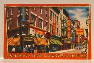 New York City NY Greetings from Chinatown Colorful Street View ~ Linen Postcard - Picture 1 of 2