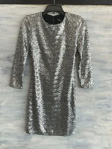 ALLEN SCWARTZ 450T982 'Quinn' 3/4 Sleeve Sequin Mini Dress, XS - Silver - $330 - Picture 1 of 12