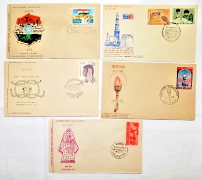 INDIA FIRST DAY COVER DAY-ANNIVERSARY THEME 5 FDC COVER LOT SIZE 4 X 6 INCH # 1 - Image 1 of 2