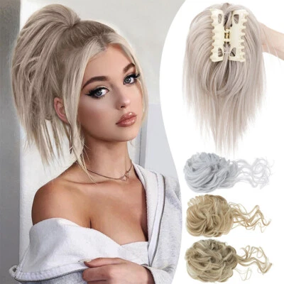 X-Thick Messy Bun Ponytail Extensions Claw Clip Hairpiece Scrunchie Updo Chignon - Image 1 of 4