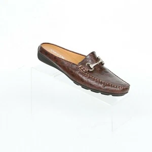 Geox Respira Brown Croc Print Leather Horsebit Mule Slides Womens 38 US 8 Casual - Picture 1 of 9