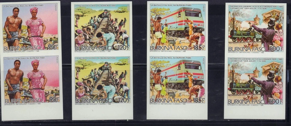 BURKINA FASO 1986 ЖЕЛЕЗНОДОРОЖНЫЙ ПОЕЗД ЛОКОМОТИВЫ IMPERFORATE ПАРА КОМПЛЕКТ 766-76C MNH - Изображение 1 из 1