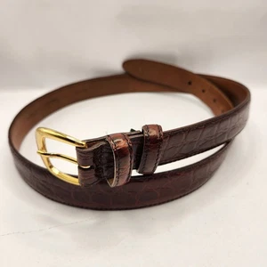 Cole Haan Belt Men's Size 38 Brown Croc Embossed Italian Calfskin Leather  - Picture 1 of 11