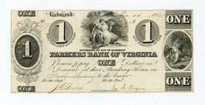 1861 $1 The Farmers Bank of VIRGINIA Note (Fredericksburg Branch) - Picture 1 of 2