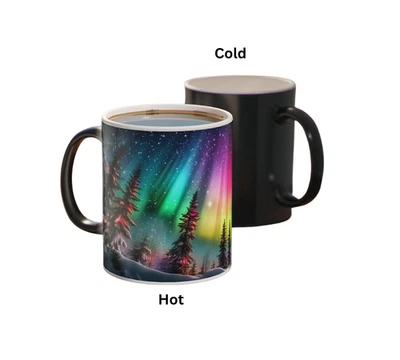 Northern Lights Landscape Black Color Changing Mug 11oz – Nature Gift Cup