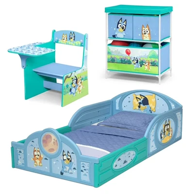 Juego de 3 piezas de dormitorio para niños pequeños silla de cama escritorio juguete organizador azul dormir y jugar Foto 1 de 4