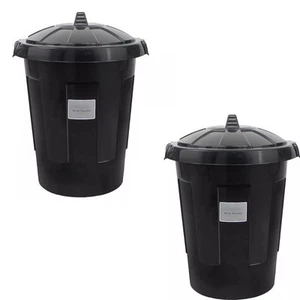 2 X 80L Industrial Grade Large Black Outdoor Bin-Heavy Duty Dustbins With LIds - Picture 1 of 8