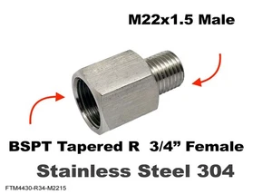 BSPT R  3/4" FEMALE to M22x1.5 MALE Stainless Sensor Adaptor Fittings Conversion - Picture 1 of 6