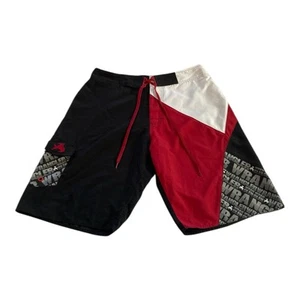 Wrangler Board Shorts Men Sz Med W82cm Cowboy Boardies Swim Black Red Surf Wear - Picture 1 of 11