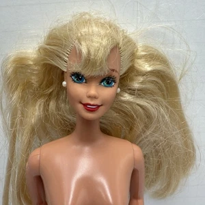 Barbie Doll 1990s Blonde Blue Green Eyes Nude For OOAK White Earrings - Picture 1 of 6
