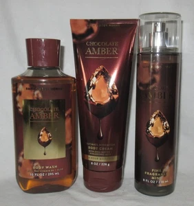 Bath & Body Works Body Wash Crema Fragancia Bruma Set Lote de 3 CHOCOLATE ÁMBAR - Imagen 1 de 6