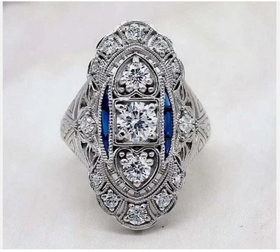 Anel de noivado de ouro branco 14K com filigrana art déco 3,00 quilates criado em laboratório FN - Imagem 1 de 4