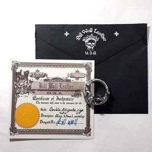 Anello Bill Wall in pelle doppio alligatore argento blu 925 18 carati US11... - Foto 1 di 17