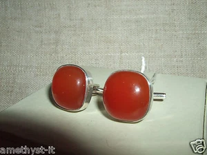 GEMSTONE MENS RED CORNIOLA CABOCHON SILVER CUFFLINKS SILVER TWINS SHIRT - Picture 1 of 1