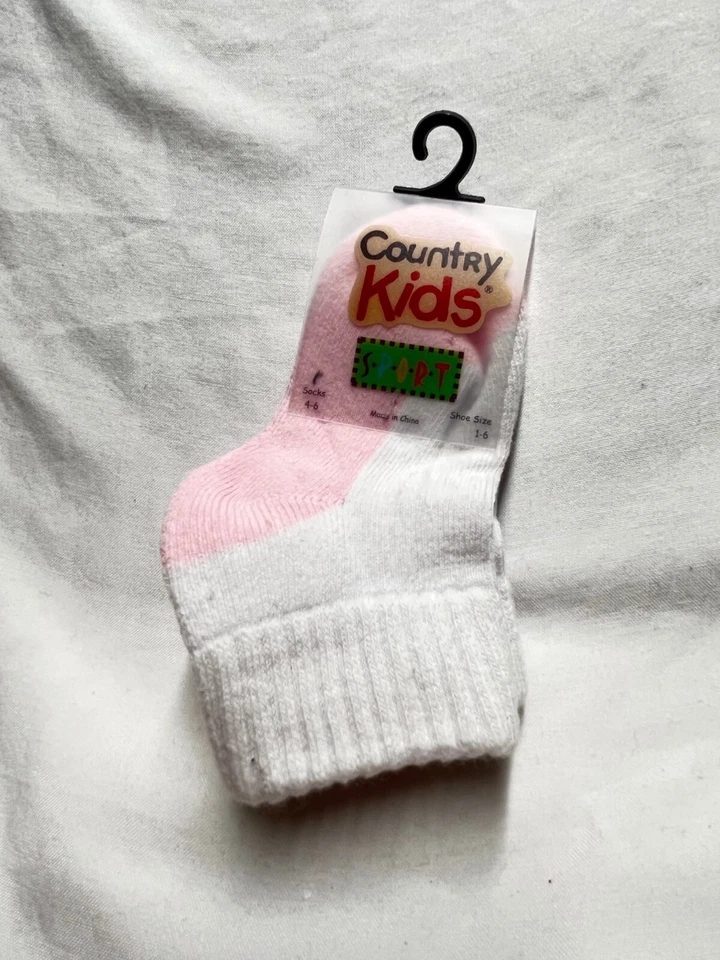Country Kids Socks-Pink and White SPorts Sock-  Shoe Size 1-4 - Image 1 of 1