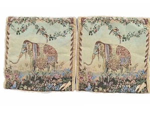 France Elephant Tapestry style Cushion Cover Elephant Garden 18X18" Vintage Pair - Picture 1 of 10