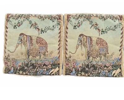Francia Elefante Tapiz Estilo Cojín Funda Elefante Jardín 18X18" Par De Colección Foto 1 de 4
