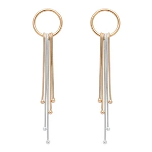 Brand New Dual Tone Brass Base 18k Gold Plated Loop Hanging Earrings - Picture 1 of 4