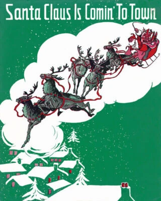 FELIZ NAVIDAD SANTA CLAUS VINIENDO A LA CIUDAD TRINEO DE RENOS DE COLECCIÓN PÓSTER REPRO Foto 1 de 3