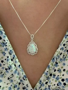 2.15Ct Pear Cut Natural Fire Opal 14k White Gold Plated 925 Women Halo Pendant - Picture 1 of 4