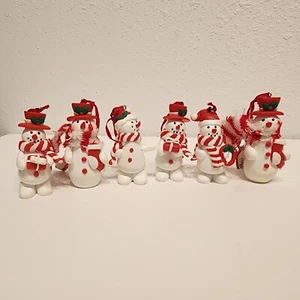 Vintage Snowman Christmas Ornaments Set of 6 Red White Holly New Frosty - Picture 1 of 6