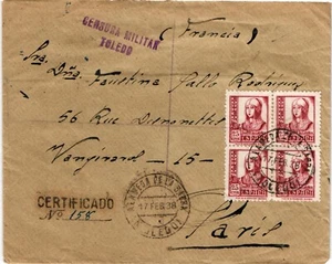 SCW 1938 copertina censurata registrata da Alameda de la Sagra Toledo alla Francia (58) - Foto 1 di 1