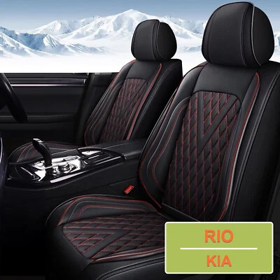 For Kia Rio 2013-2023 Car 5-Seat Covers Front&Rear Pad Faux Leather Red Lines - Image 1 of 4
