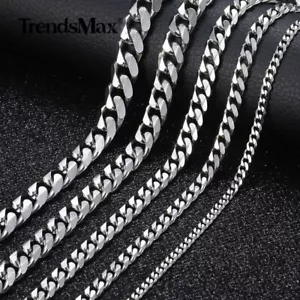 16-36INCHES Silver Stainless Steel Curb Cuban Chain Necklace Choker Jewelry HOT - Picture 1 of 13