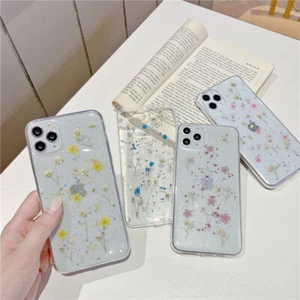 For iPhone 16 15 14 13 Pro Max 12 11 XS Dried Flower Epoxy Soft Clear Case Cover - Picture 1 of 13