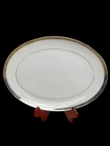 Vtg Mikasa Fine China 12' Oval Platter White Silver Greek Key Narumi Alton Japan - Picture 1 of 14