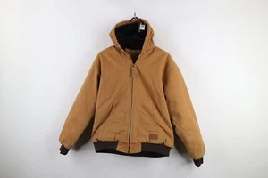 Vtg Y2K Streetwear Boys XL Distressed Quilted Canvas Hooded Jacket Duck Brown - Picture 1 of 19