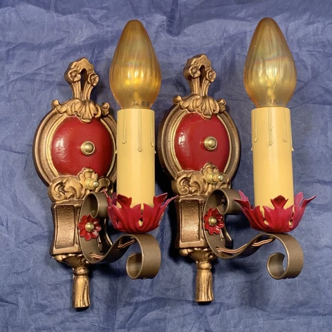 Rewired Antique Beautiful sconces Pair Electric Candles 114D Cover