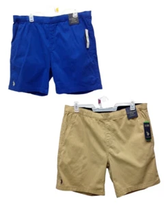Two U.S. Polo Assn. Mens Drawstring Waist Knit Jogger Shorts Blue Tan Sz XLarge - Picture 1 of 4